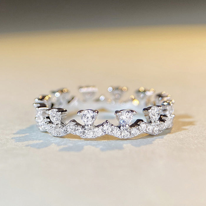 Clear Crystal Crown Openwork Silver Tone Ring Polished Jewelry Accessory