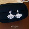 Silver Crystal Fan Drop Stud Earrings with Openwork Ribs view 4