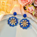 Six Color Woven Floral Round Statement Stud Earrings view 9