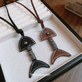 Brown Leather Fishbone Pendant Cord Necklace Silver Accent view 2
