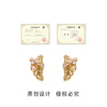 Gold Croissant Pink Enamel Bow Crystal Stud Earrings view 3