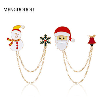 Christmas Snowman Santa Dual Chain Enamel Brooch Pins