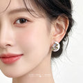 Gold Mother-of-Pearl Crescent Enamel Flower Stud Earrings view 2