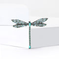Long Crystal Dragonfly Brooch in Blue or Green Accents view 3