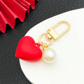 Red Resin Heart Pearl-Look Metal Clasp Dangle Keychain Charm view 3
