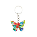 Colorful Floral Butterfly Wooden Keychain With Metal Ring And Chain view 5