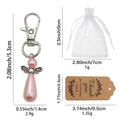 Pink Pearl Teardrop Angel Wing Silver Keychain Clip view 2