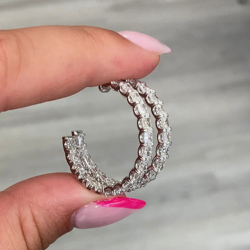 Open square crystal hoop showing inside channel and hinge