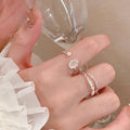 Silver Open Oval Cabochon Ring Flower Crystal Terminal view 1