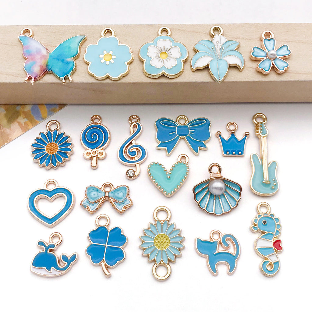 Lake Blue Enamel Zinc Alloy Crown Music Note Heart Charm Pendant for DIY Necklace Bracelet
