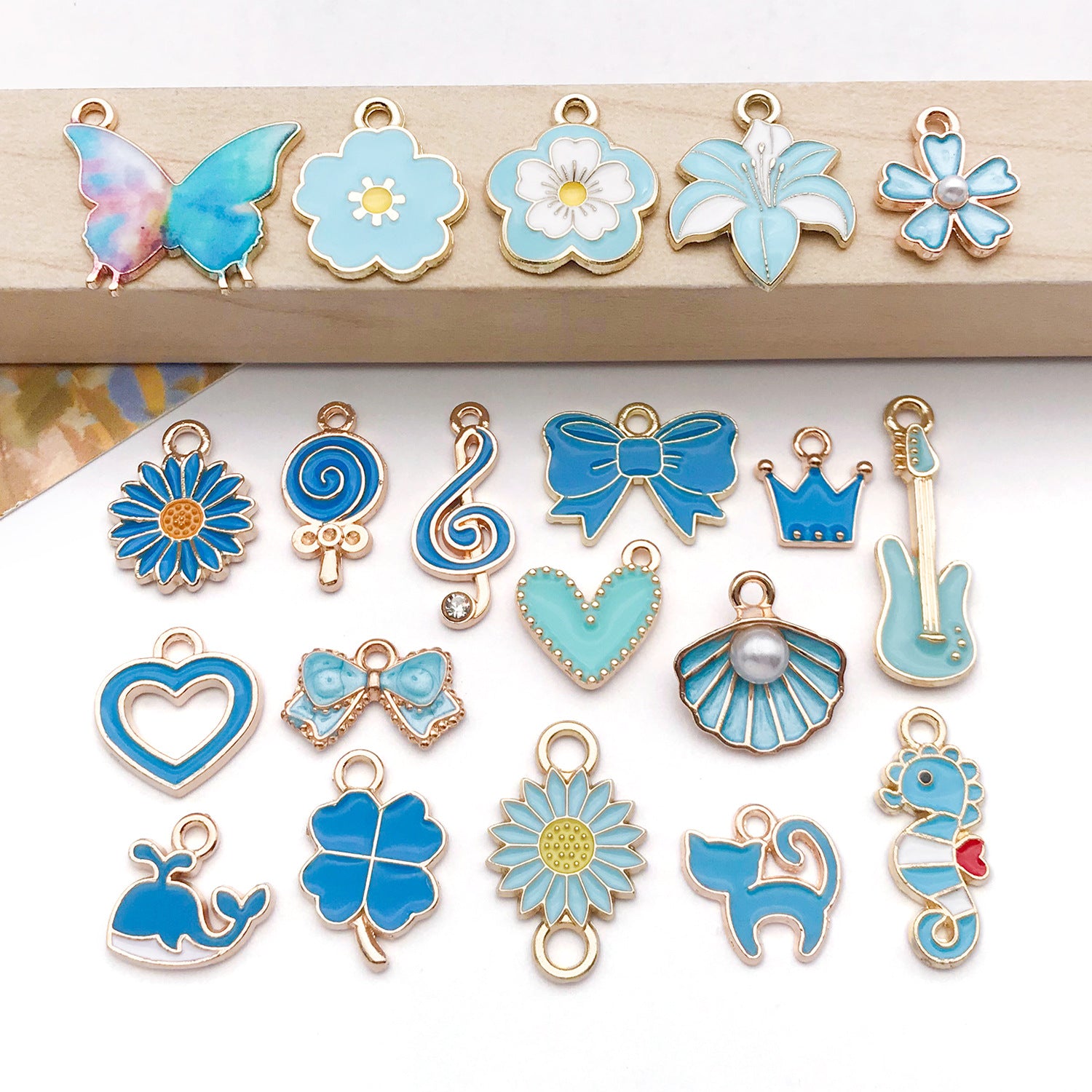 Lake Blue Enamel Zinc Alloy Crown Music Note Heart Charm Pendant for DIY Necklace Bracelet