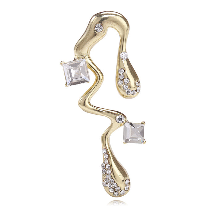 Gold Tone Abstract Twin Bird Brooch With Square Crystals
