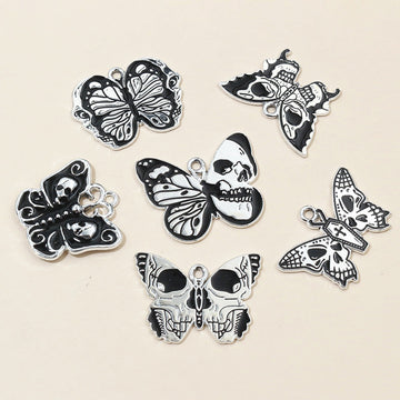 Black and White Skull Butterfly Metal Charms in Seven Styles