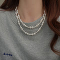 Layered White Pearl Style Beaded Necklace with Gold Tone Clasp view 3