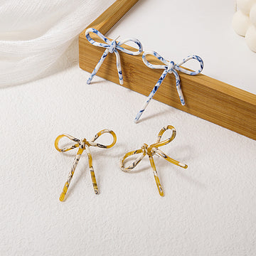 Patterned Oversized Bow Long Drop Statement Stud Earrings
