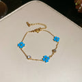 Gold Chain Five-Petal Flower Bracelet Blue White Red Pink view 6
