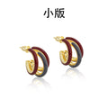 Triple Hoop Stud Earrings with Glossy Two Tone Color Accents view 11