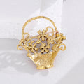 Gold Tone Flower Basket Metal Brooch Pin for Jackets and Lapels view 4
