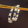 Blue and Clear Rectangular Stone Hoop Earrings in Silver Tone view 2