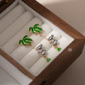 Green Palm Tree and Silver Koala Novelty Dangle Earrings view 2