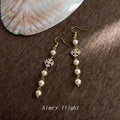 Gold Tone White Pearl Snowflake Long Tassel Hook Earrings view 4
