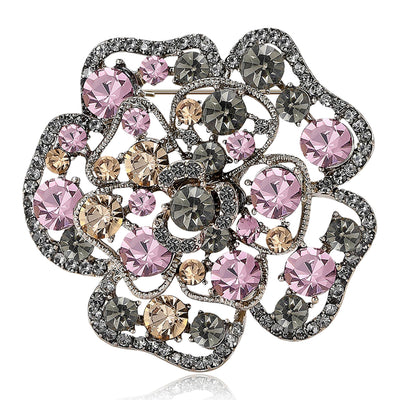Layered Crystal Rose Brooch front view