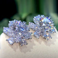 Round Clear Solitaire Floral Halo Stud Earrings In Silver Tone view 2