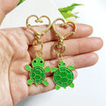 Green Turtle Charms with Gold Tone Heart Clasps in Two Designs view 2