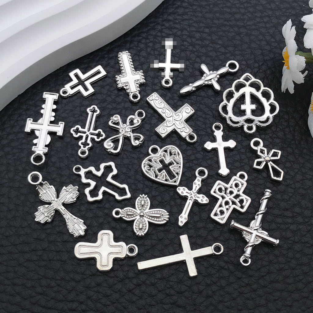 Bright Silver Zinc Alloy Cross Charm Pendant for DIY Necklace Keychain Jewelry Making
