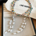 Multicolor Beaded Long Necklace with White Pearl Drops view 4