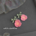 Gray Bow And Pink Rose Flower Drop Stud Earrings For Women view 3