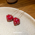 Red Crystal Studded Strawberry Long Bar Drop Earrings view 4