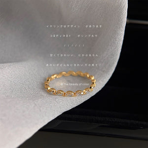 Gold Tone Wavy Clear Stone Slim Band Ring For Women