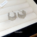 Textured Angular C Hoop Stud Earrings in Gold and Silver view 2