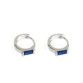 Silver Mini Huggie Hoop Blue Baguette Zircon Earrings view 5