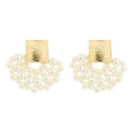 Gold Brushed Square Pearl Woven Fan Drop Stud Earrings view 5