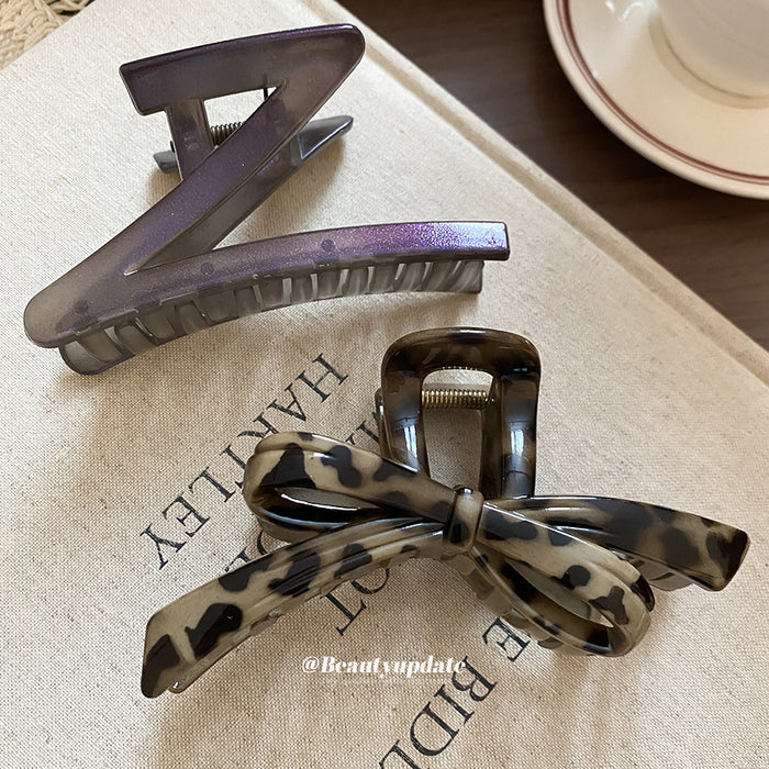 Tortoiseshell Leopard Print Acrylic Bow Hair Claw Clip