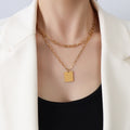 Gold Steel Double Layer Square Tag Paperclip Necklace view 3