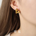 Heart Stud Earrings Hammered Smooth Open Gold Steel view 1