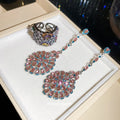 Pink Blue Crystal Drop Earrings Multicolor Gunmetal Ring view 3