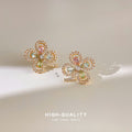 Gold Four-Leaf Clover Pastel Multicolor Crystal Studs view 1