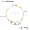 Gold Titanium Steel Seashell Pearl Necklace Bracelet Zircon Tags view 7