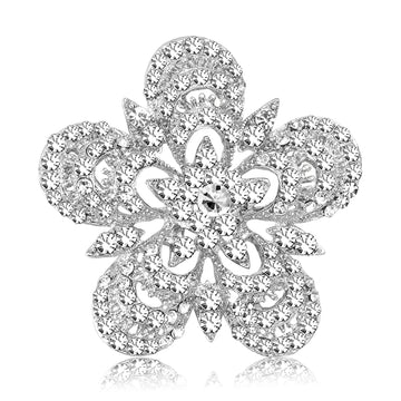 Gold Silver Openwork Crystal Flower Rhinestone Brooch