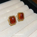 Amber Red Rectangular Framed Stud Earrings Jewelry Accessory view 4