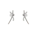 Silver Tone Zircon Rope Knot Bow Ribbon Stud Earrings view 5