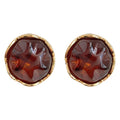 Gold Rim Brown Resin Round Geometric Stud Earrings Pair view 5