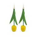 Yellow and Pink Tulip Flower Extra Long Hook Earrings view 5