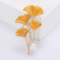 Enamel Ginkgo Leaf Brooch Pearl Accents Three Color Styles view 2