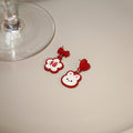 Asymmetric Bunny Fu Flower Enamel Stud Earrings Red Pink view 3