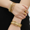 Single Row Zircon Clasp Bangle Set Steel Gold Styles view 4
